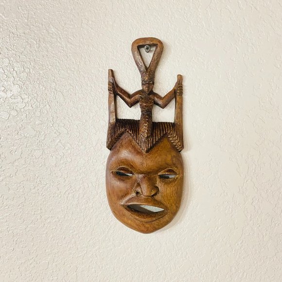 Authentic AFRICART Guro Mask with horns and Seated Divinity 10" Made in Malawi. - Picture 1 of 16
